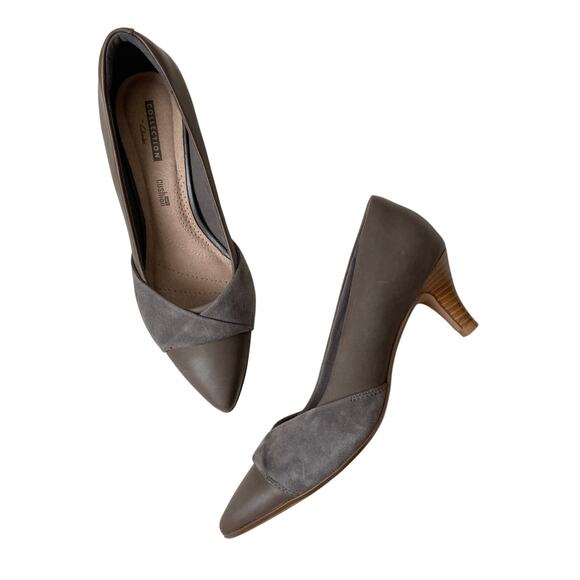 Clarks Linvale Vena Gray Leather And Suede Pumps Size 8 - Picture 1 of 9